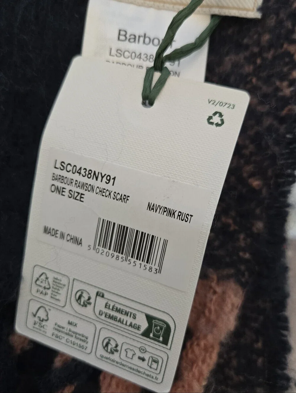 nwt Barbour Rawsom Check Scarf Navy Pink Rust OS